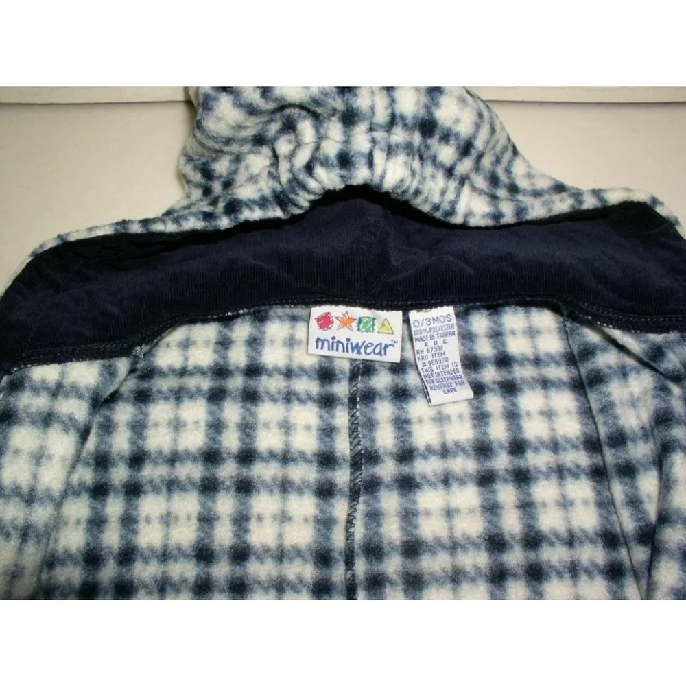 Miniwear Baby's Unisex 1 Piece Hooded Zipup Winter Plaid Blue/White Size 0-3 Mos - Picture 4 of 12